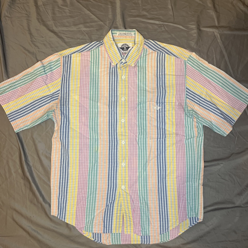 Retro Vintage Dockers Button Up Short Sleeve Striped Shirt Small